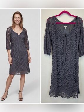 Garnet Hill Dusty Purple Lace Dress Size 6‎ 3/4 Sleeves Cocktail Wedding Guest